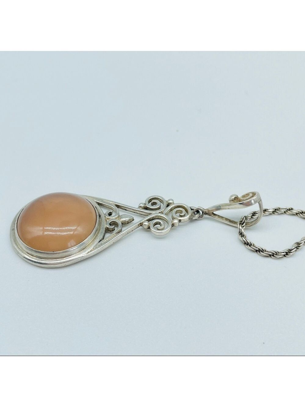 PTI NEPAL Pink Chalcedony Sterling Silver Pendant Vintage Necklace - Picture 7 of 7